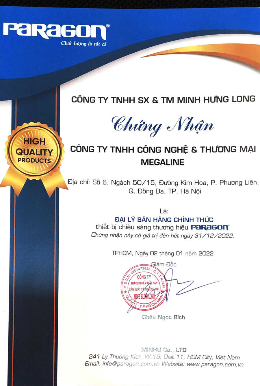 chung nhan nha phan phoi den led paragon